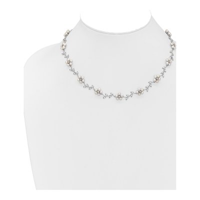 Sterling Silver Freshwater Cultured Pearl & CZ Vine Necklace – view 4