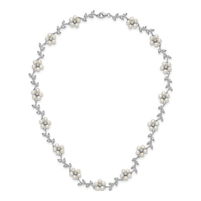 Sterling Silver Freshwater Cultured Pearl & CZ Vine Necklace – view 5