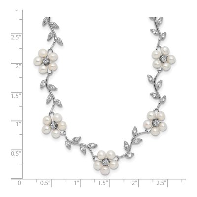 Sterling Silver Freshwater Cultured Pearl & CZ Vine Necklace – view 6