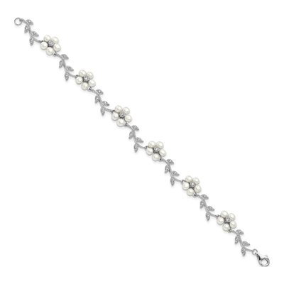 Sterling Silver Freshwater Cultured Pearl & CZ Vine Bracelet – view 2