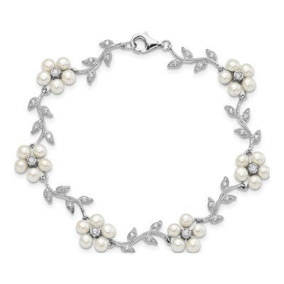 Sterling Silver Freshwater Cultured Pearl & CZ Vine Bracelet – view 3