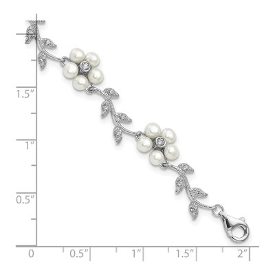 Sterling Silver Freshwater Cultured Pearl & CZ Vine Bracelet – view 4