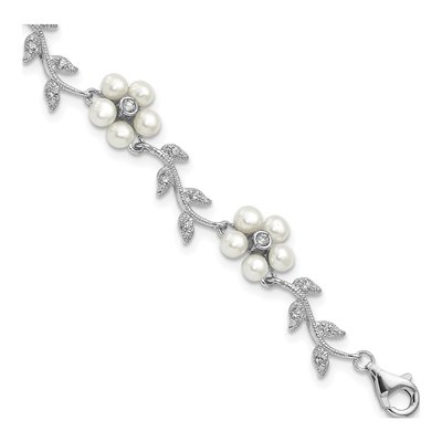 Sterling Silver Freshwater Cultured Pearl & CZ Vine Bracelet