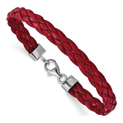 Sterling Silver Red Leather Braided Bracelet