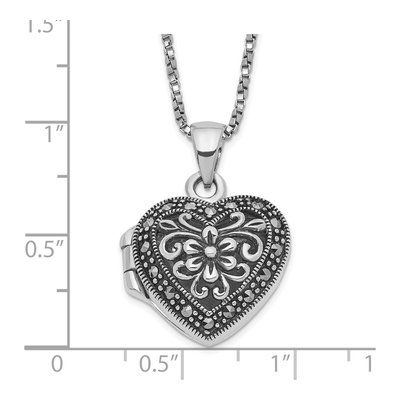 Sterling Silver Marcasite Heart Locket Pendant Necklace – view 5