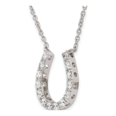 Sterling Silver CZ Horseshoe Pendant Necklace – view 7