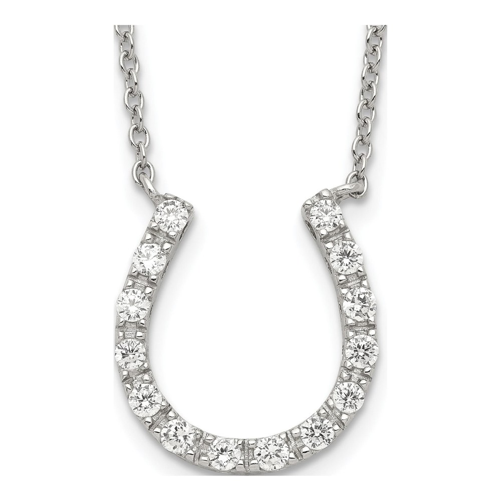 Sterling Silver CZ Horseshoe Necklace, 16 Inch
