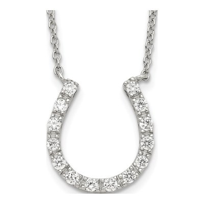 Sterling Silver CZ Horseshoe Pendant Necklace