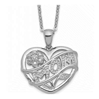 Sterling Silver CZ MOM Pendant Necklace