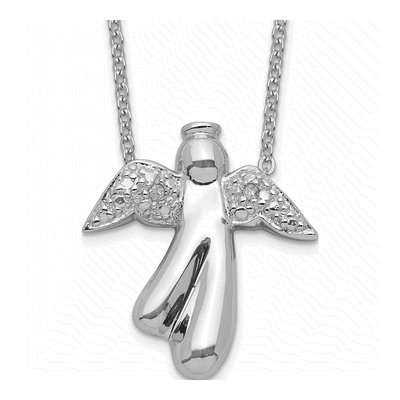 Sterling Silver Diamond Angel Pendant Necklace