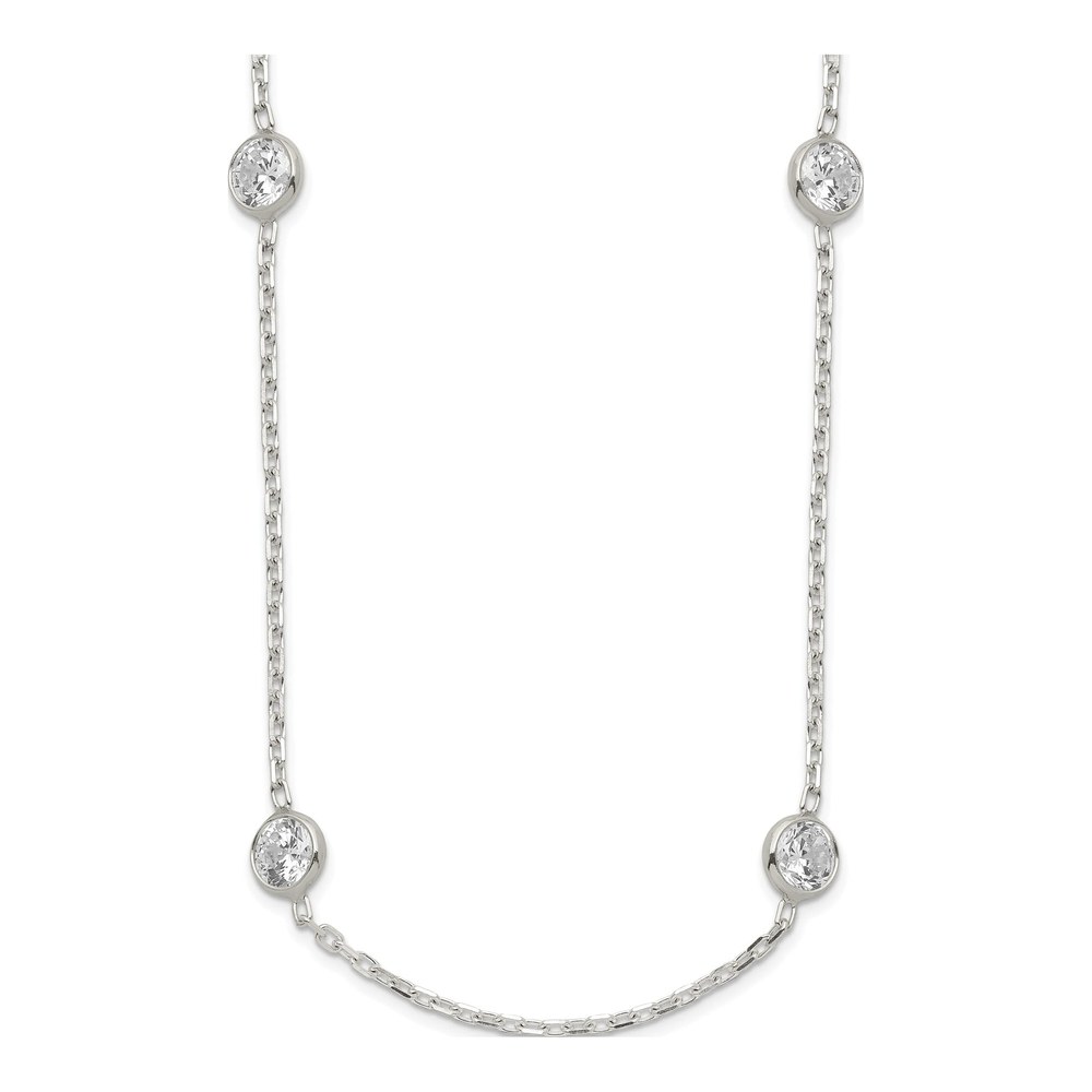 20 Inch Sterling Silver 18 Inch With 2 Inch Ext. 9-Station Cz Necklace with Spring Ring Clasp