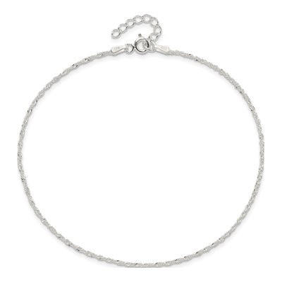 Sterling Silver 1.3mm Twisted Singapore Chain Anklet – view 6
