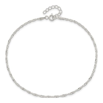 Sterling Silver 1.5mm Twisted Singapore Chain Anklet – view 5