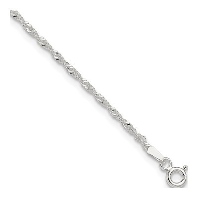 Sterling Silver 1.5mm Twisted Singapore Chain Anklet
