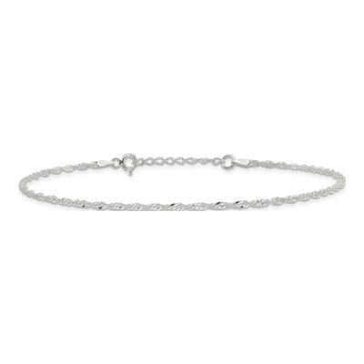 Sterling Silver 2mm Twisted Twisted Singapore Anklet – view 5