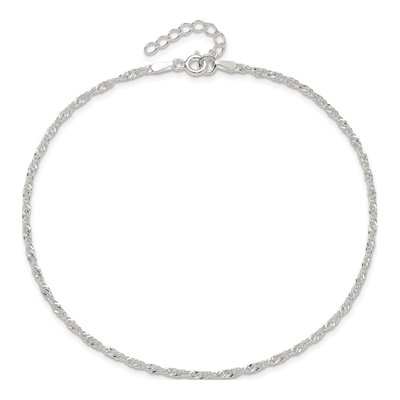 Sterling Silver 2mm Twisted Twisted Singapore Anklet – view 6
