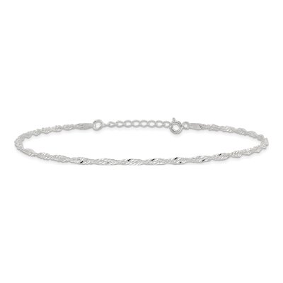Sterling Silver 2mm Twisted Singapore Chain Anklet – view 5