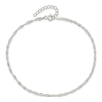 Sterling Silver 2mm Twisted Singapore Chain Anklet – view 6