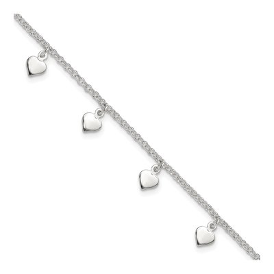 Sterling Silver Hearts Anklet