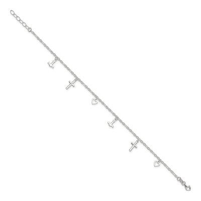 Sterling Silver Cross Heart Anchor Anklet – view 3