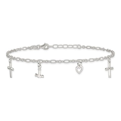 Sterling Silver Cross Heart Anchor Anklet – view 5