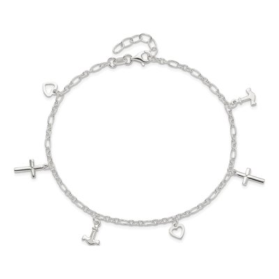 Sterling Silver Cross Heart Anchor Anklet – view 6