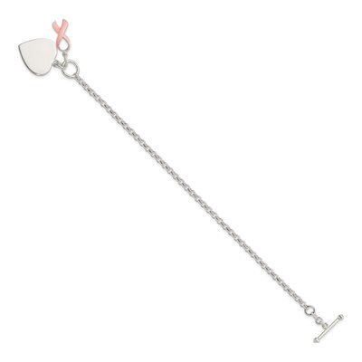 Sterling Silver Pink Ribbon Heart Bracelet – view 2