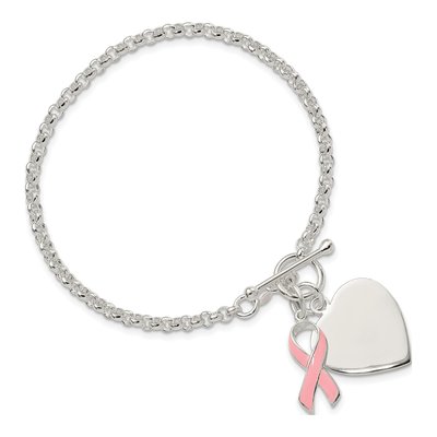 Sterling Silver Pink Ribbon Heart Bracelet – view 3
