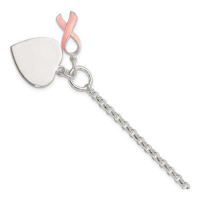 Sterling Silver Pink Ribbon Heart Bracelet