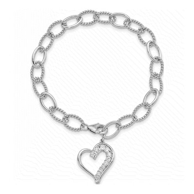 Sterling Silver CZ Heart Dangle Bracelet – view 4