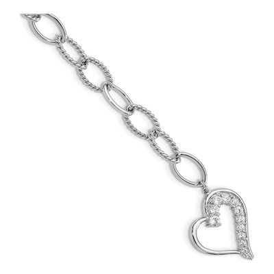 Sterling Silver CZ Heart Dangle Bracelet