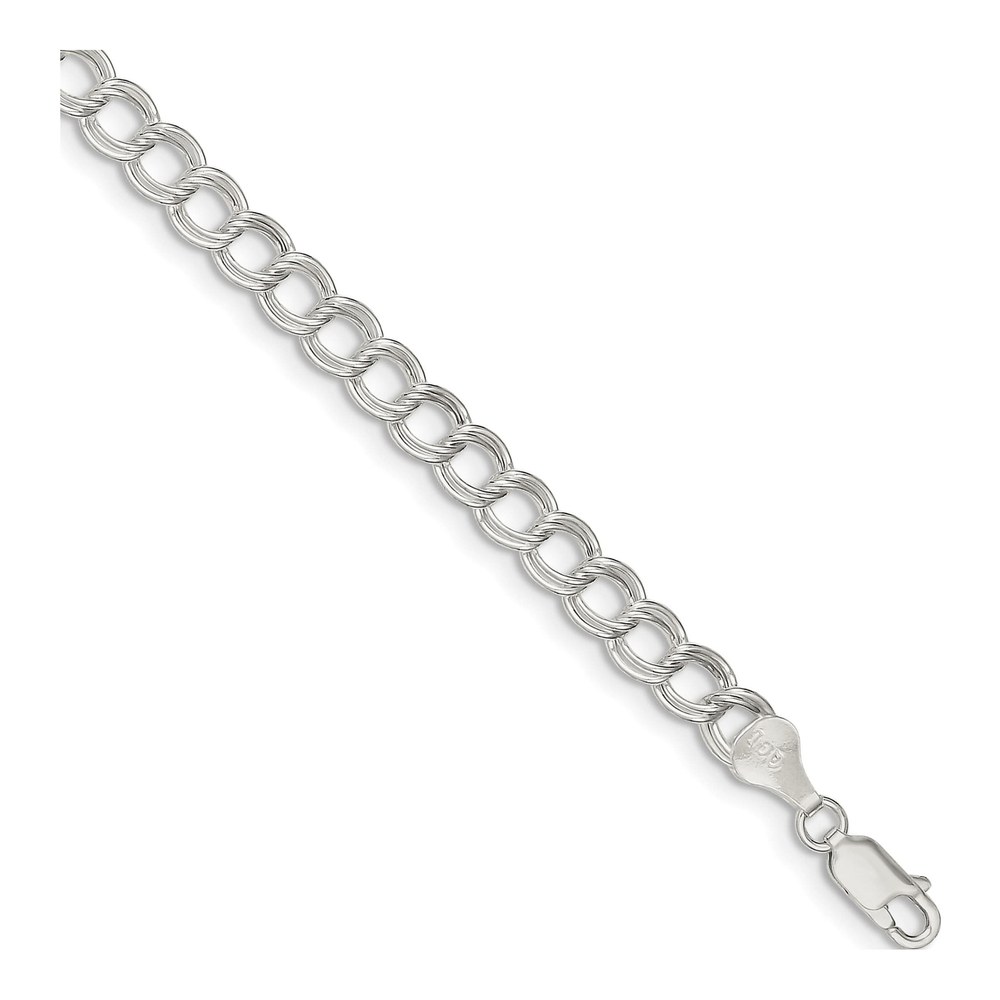 6 Inch Sterling Silver 6mm Semi-Solid Double Link Charm Bracelet with Lobster Clasp