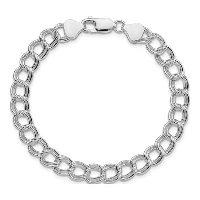 Sterling Silver Semi-Solid Double Link Charm Bracelet – view 4