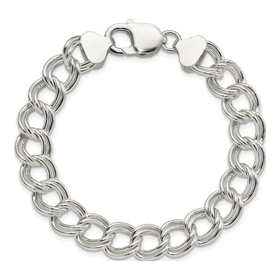 Sterling Silver Semi-Solid Double Link Charm Bracelet – view 4