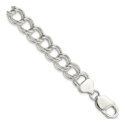 Sterling Silver Semi-Solid Double Link Charm Bracelet