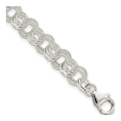 Sterling Silver Textured Link Charm Bracelet