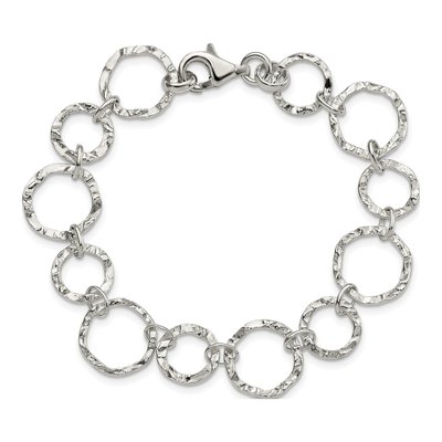 Sterling Silver 14mm Handmade Hammered Fancy Link Chain Bracelet – view 4