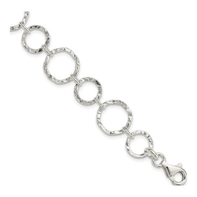 Sterling Silver 14mm Handmade Hammered Fancy Link Chain Bracelet