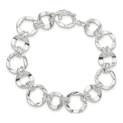 Sterling Silver 12.5mm Circle Fancy Link Chain Bracelet – view 4