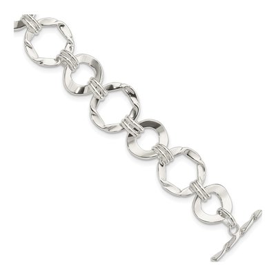 Sterling Silver 12.5mm Circle Fancy Link Chain Bracelet