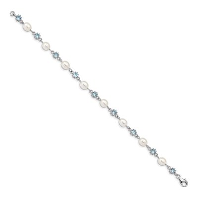 Sterling Silver Freshwater Cultured Pearl & CZ Bracelet – view 2