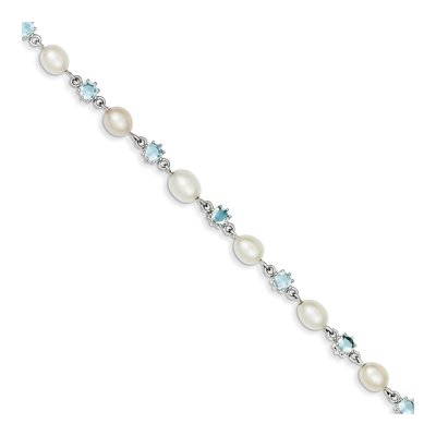 Sterling Silver Freshwater Cultured Pearl & CZ Bracelet – view 3