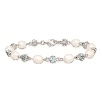 Sterling Silver Freshwater Cultured Pearl & CZ Bracelet – view 4