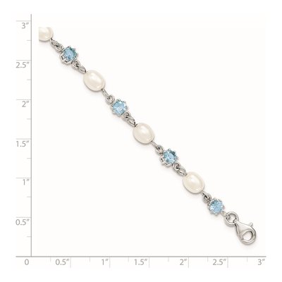 Sterling Silver Freshwater Cultured Pearl & CZ Bracelet – view 5