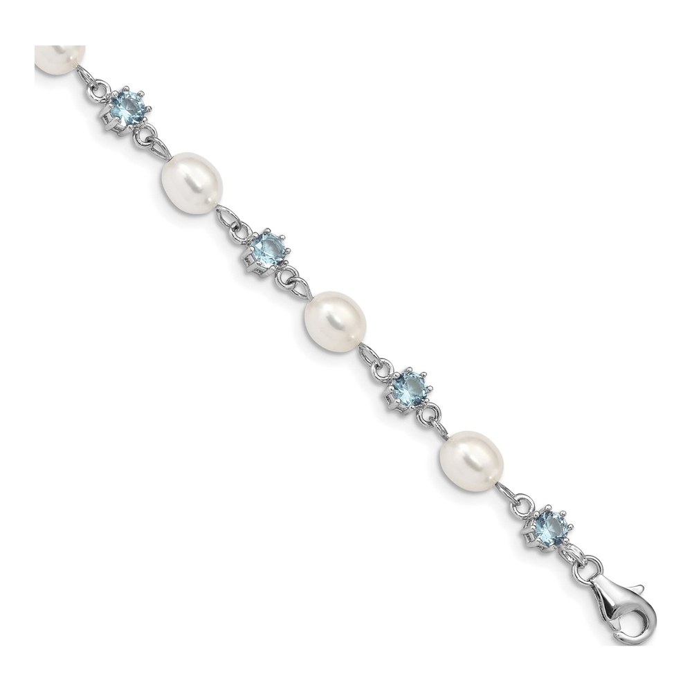Sterling Silver Freshwater Cultured Pearl & CZ Bracelet