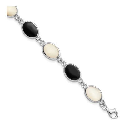 Sterling Silver Onyx & Mother of Pearl Bracelet