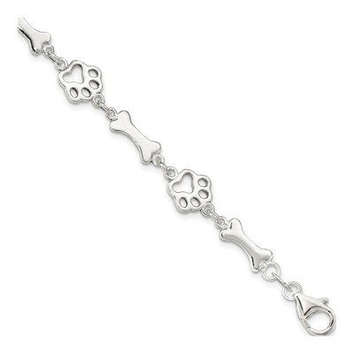 Sterling Silver Dog Bones Paws Bracelet