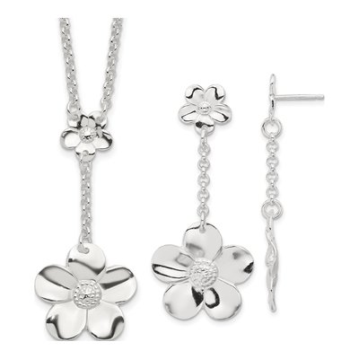 Sterling Silver Floral Necklace & Earring Set