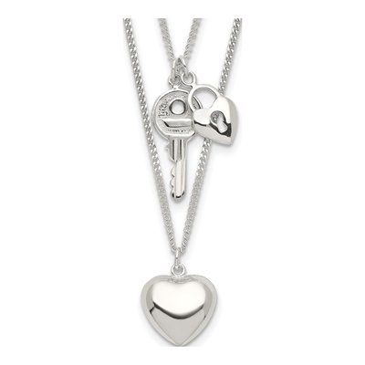 Sterling Silver Heart Key Pendant Necklace