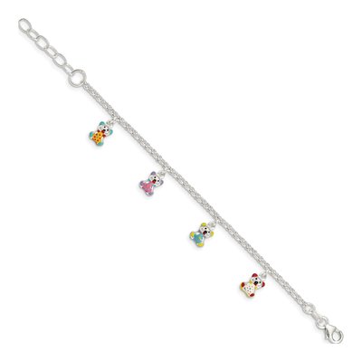Sterling Silver Girl's Enamel Bear Bracelet – view 2